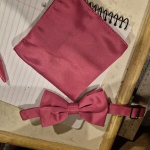 Pink Bow Tie and Pocket Square Set